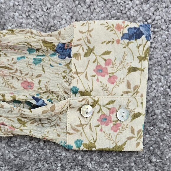 Ralph Lauren Polo Jeans Company 100% Silk Cream Floral Button-Up Shirt Fairycore - Picture 9 of 9